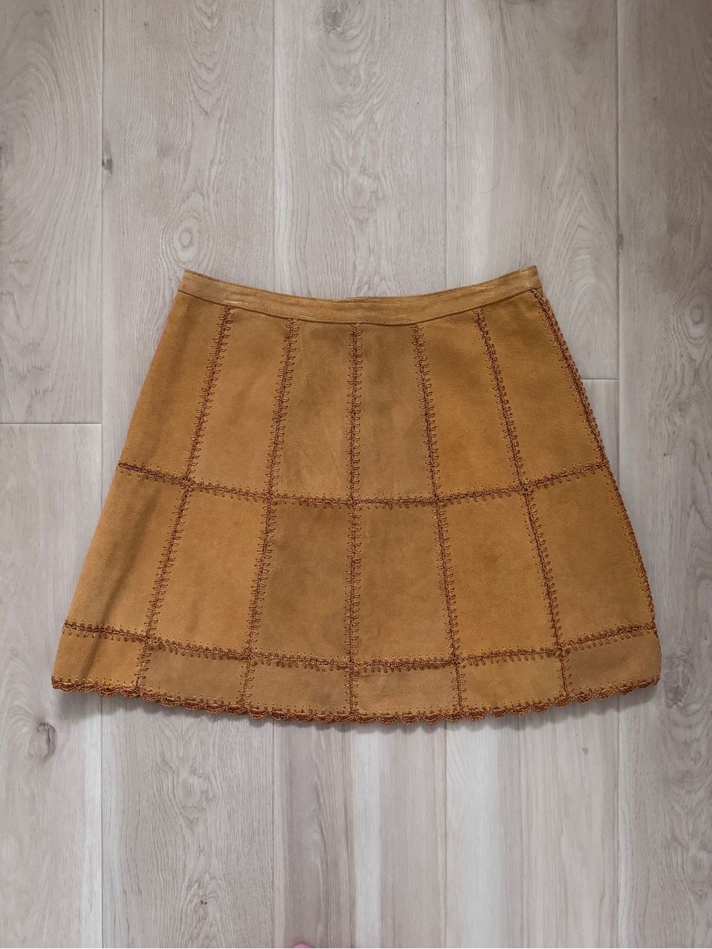 Free People Genuine Suede Cow Leather Patchwork A-Line Mini Skirt Size 8 NWT - Picture 5 of 8